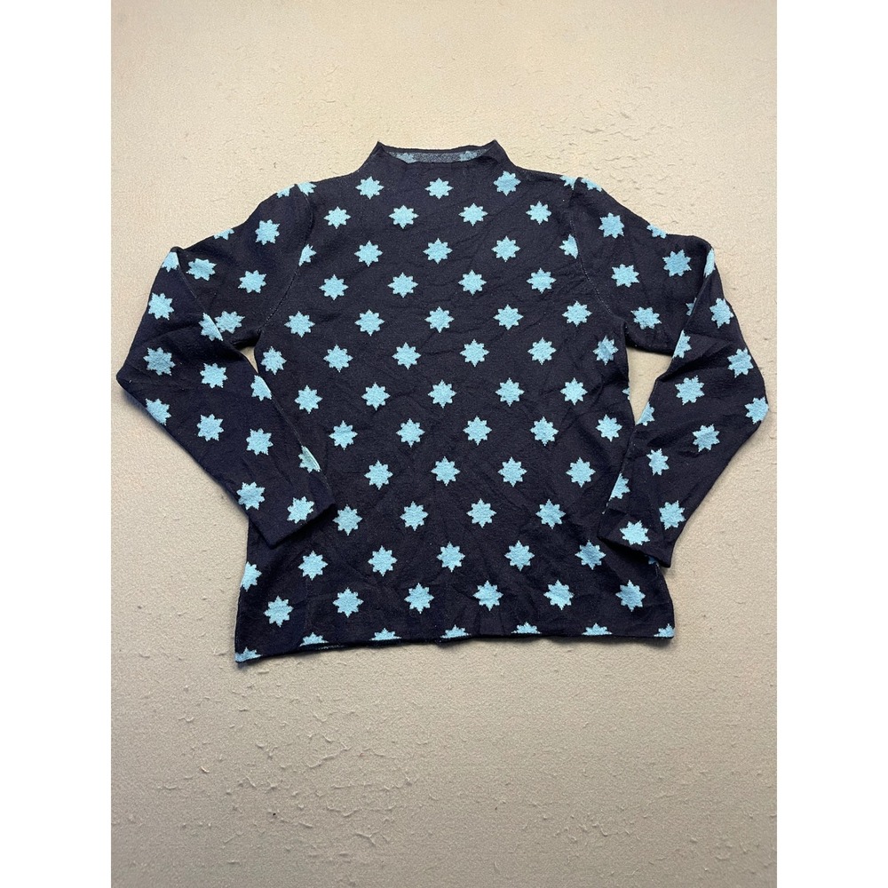 Love Scarlett Mock Neck Sweater Knit Navy Blue Star Pattern Large Womens